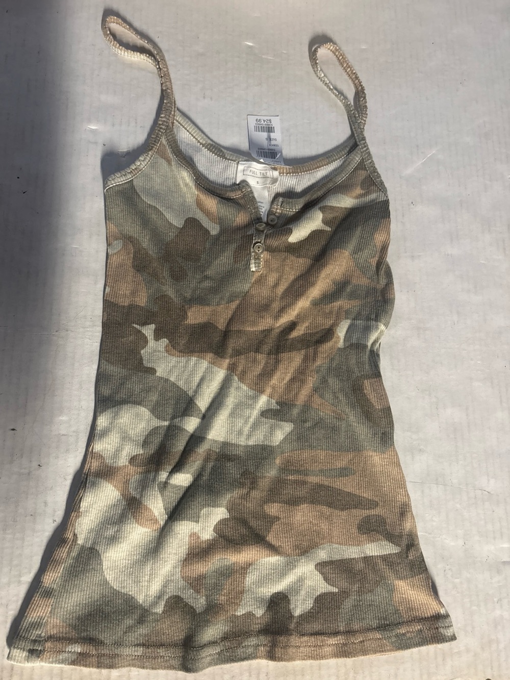 Full Tilt Camo Ribbed Tank Top - Green, Brown, Tan